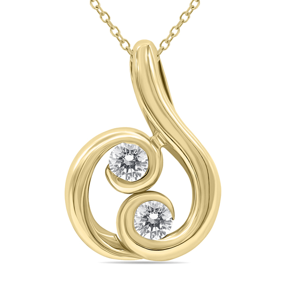 3/4 Carat TW Two Stone Diamond Pendant in 14K Yellow Gold